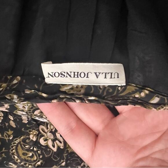 Ulla Johnson Black Paisley & Floral Print Silk Chiffon Midi Ruffled Skirt sz 4 - Picture 8 of 8
